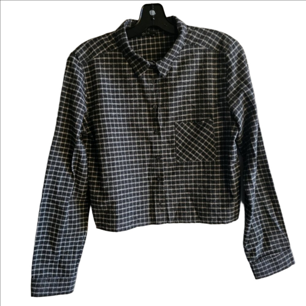American Apparel Cropped Flannel Plaid Button Down Shirt Jacket Women’s Small
